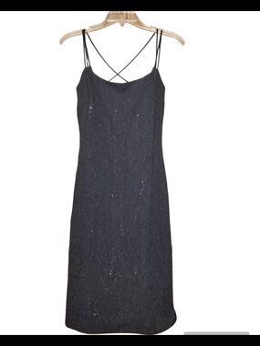 Steppin' Out Vintage Black Lace Midi Slip Dress with Crisscross Back